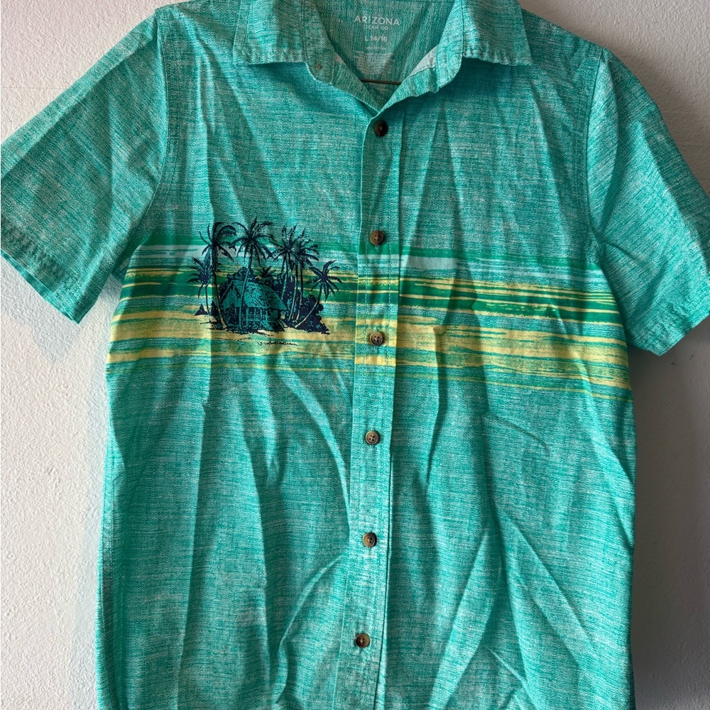 Arizona Jean Company Men's Teal and Yellow Striped Shirt